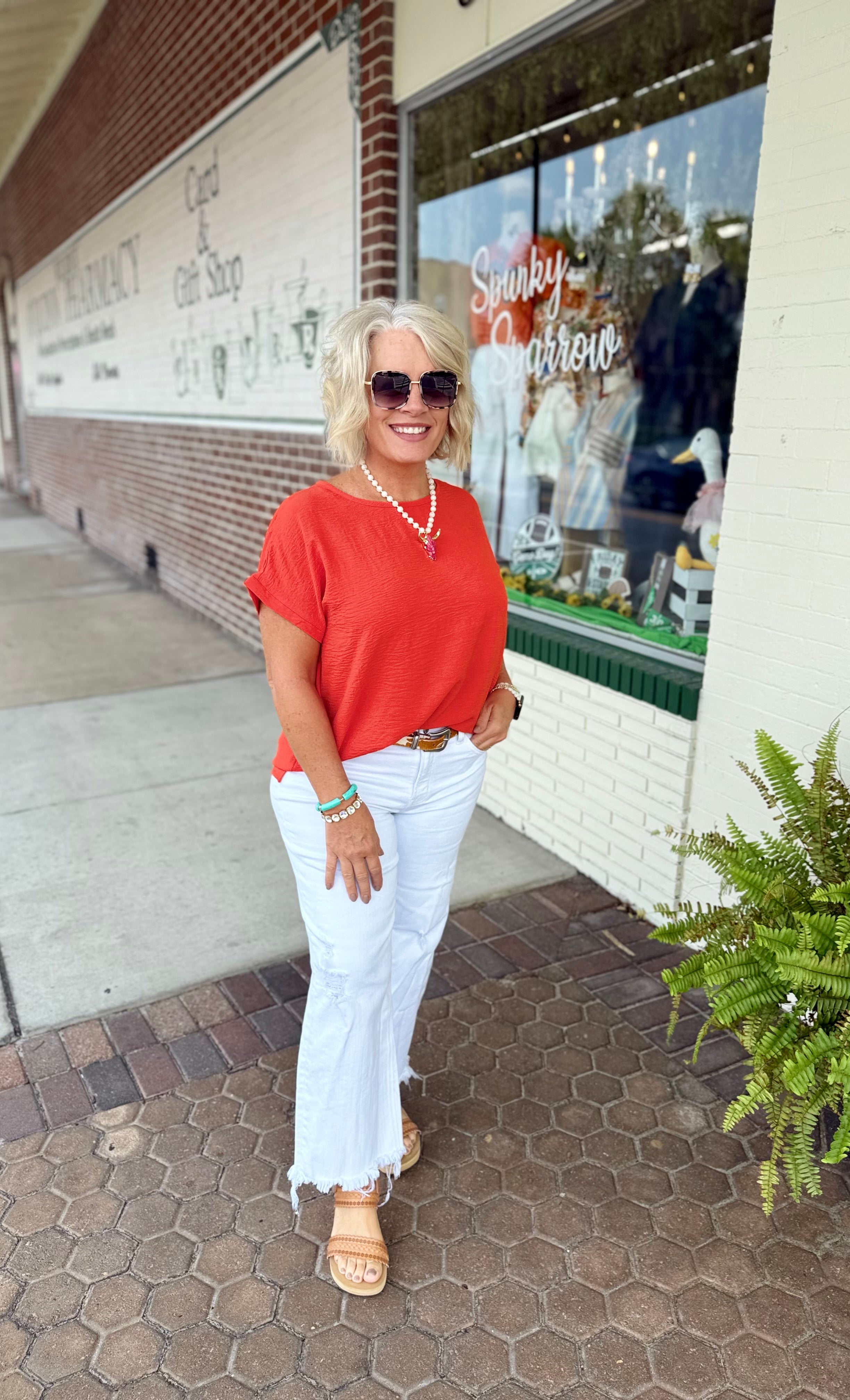Sunset Airflow Round Neck Dolman Short Sleeve Woven Top