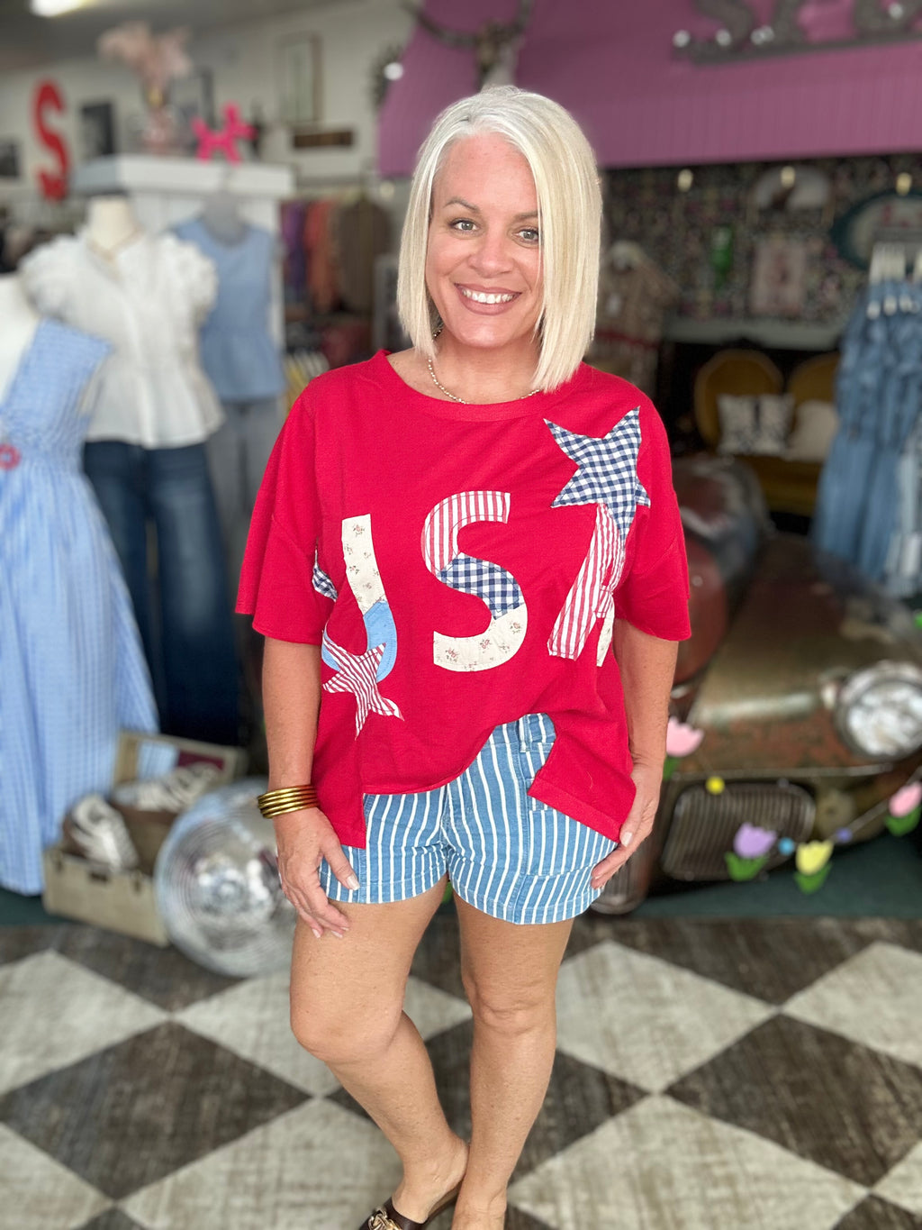 Stars And Usa Patchwork Short Sleeve