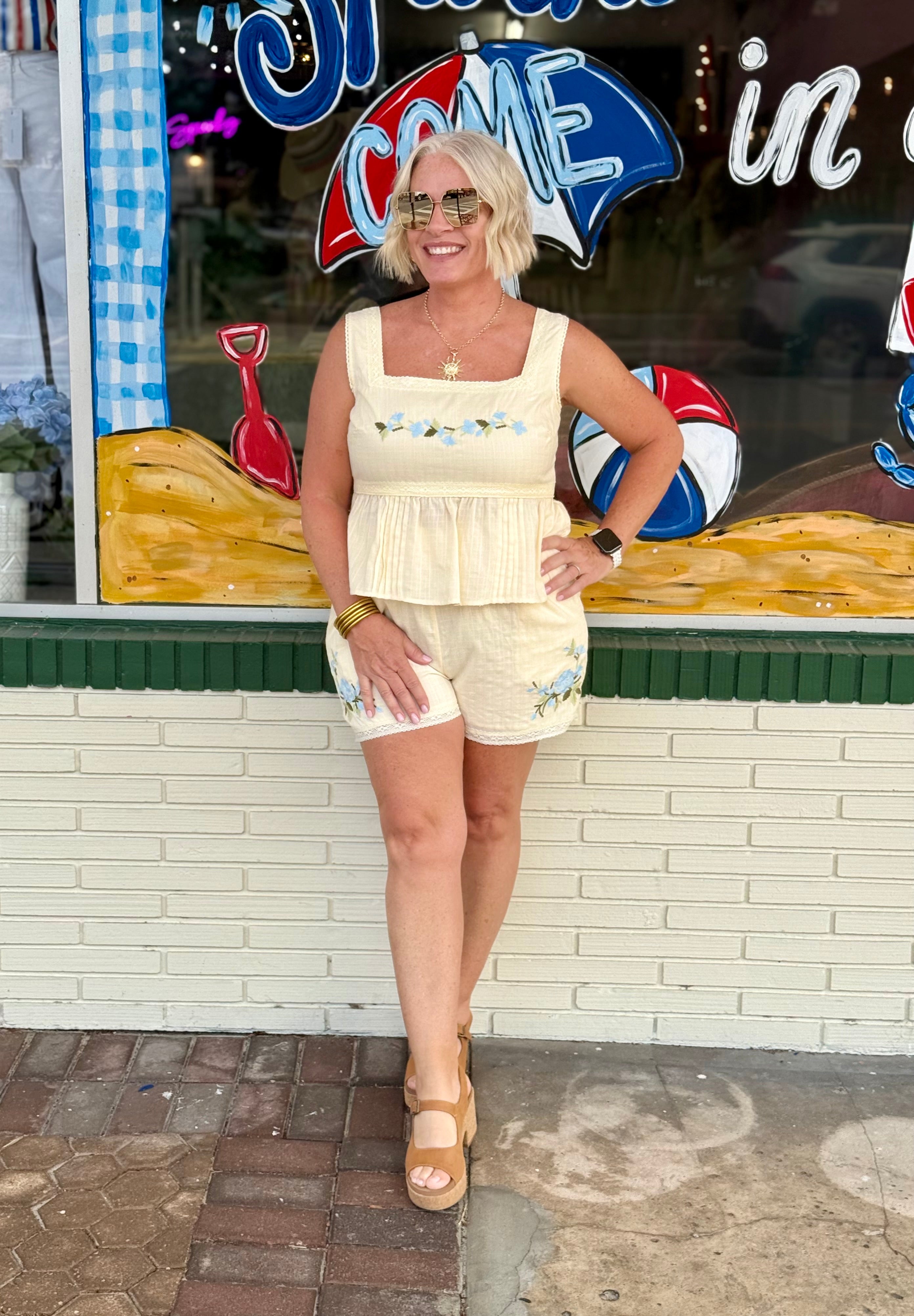Buttercream Embroidered Tank + Shorts Set
