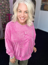 Load image into Gallery viewer, Pink Waffle Ribbon Bow Terry Top
