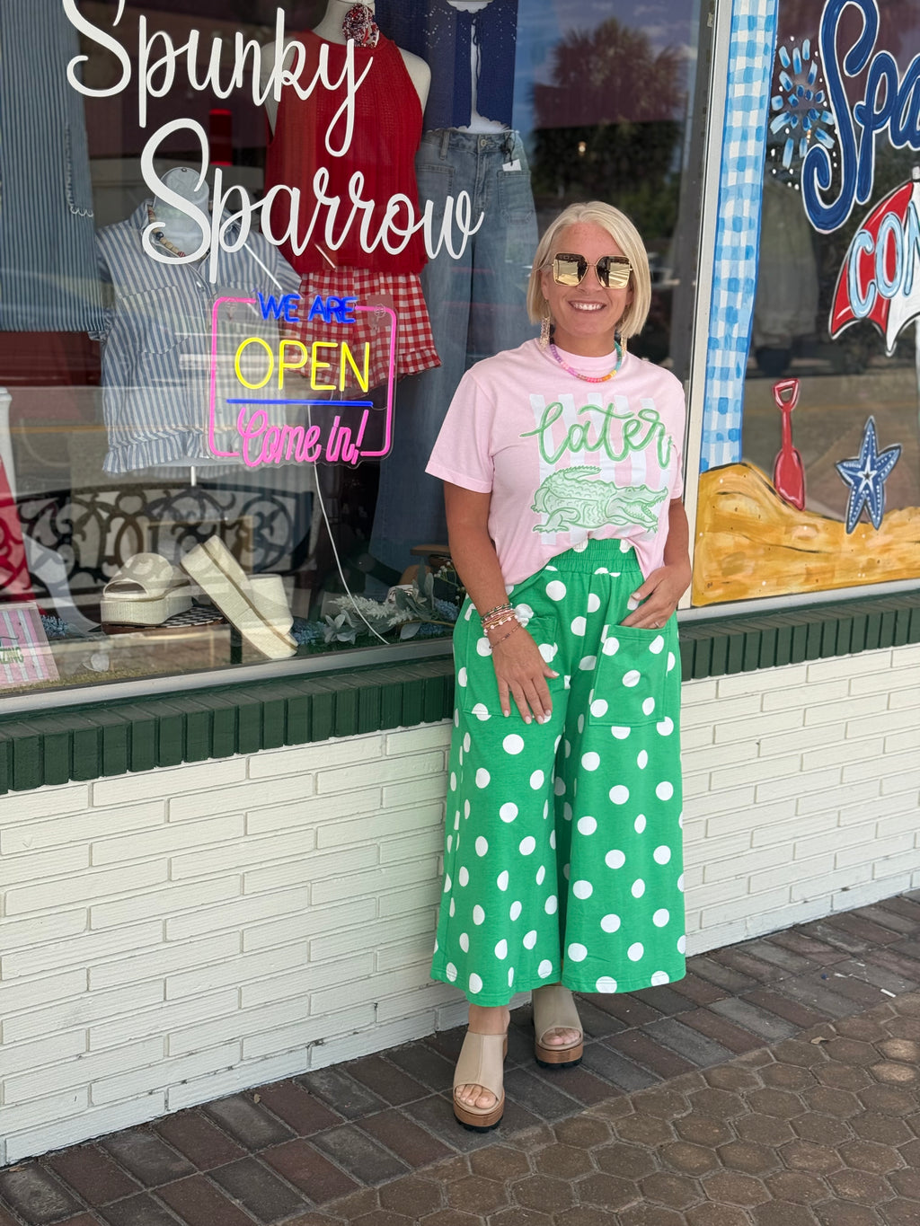 Green Polka Dot Pull-On Pants
