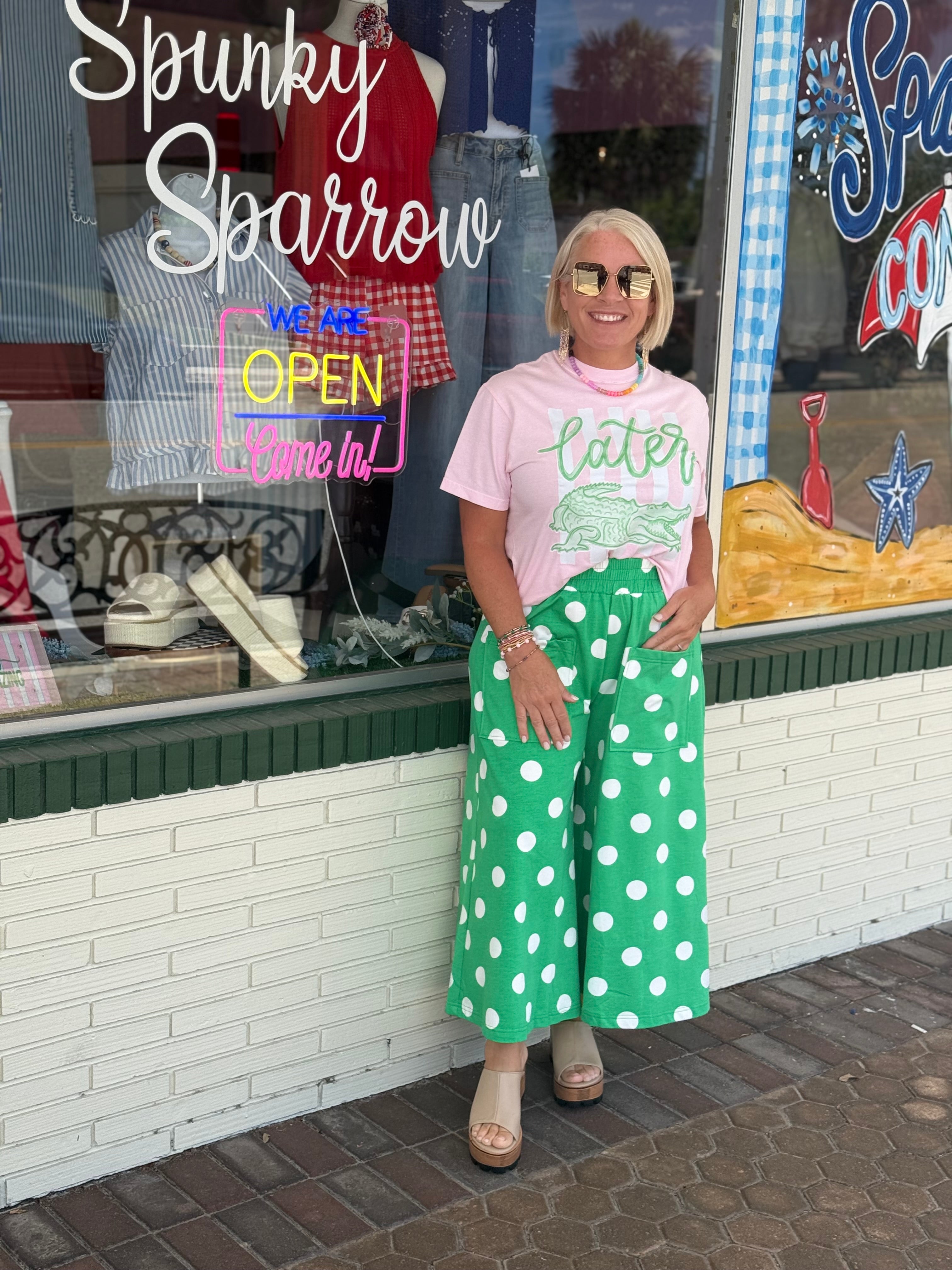 Green Polka Dot Pull-On Pants