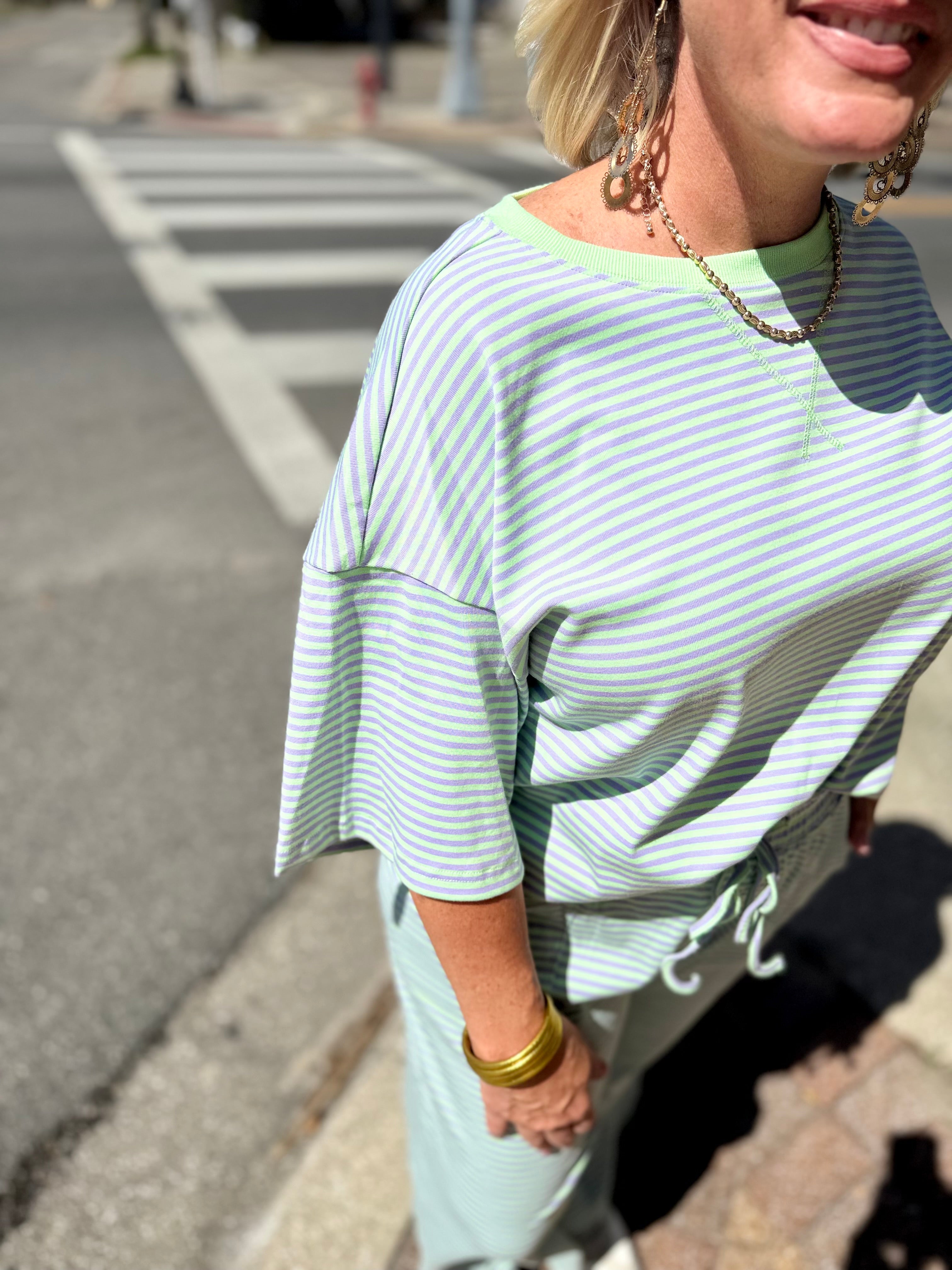 Striped Knit Top and Pants Set in Mint/Lilac