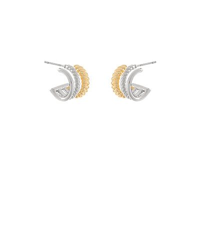 MULTI METAL ROPE TEXTURED HOOP EARRINGS