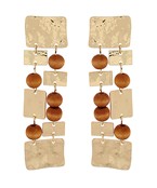 BROWN/ GOLD Rectangle Wood Bead Earrings