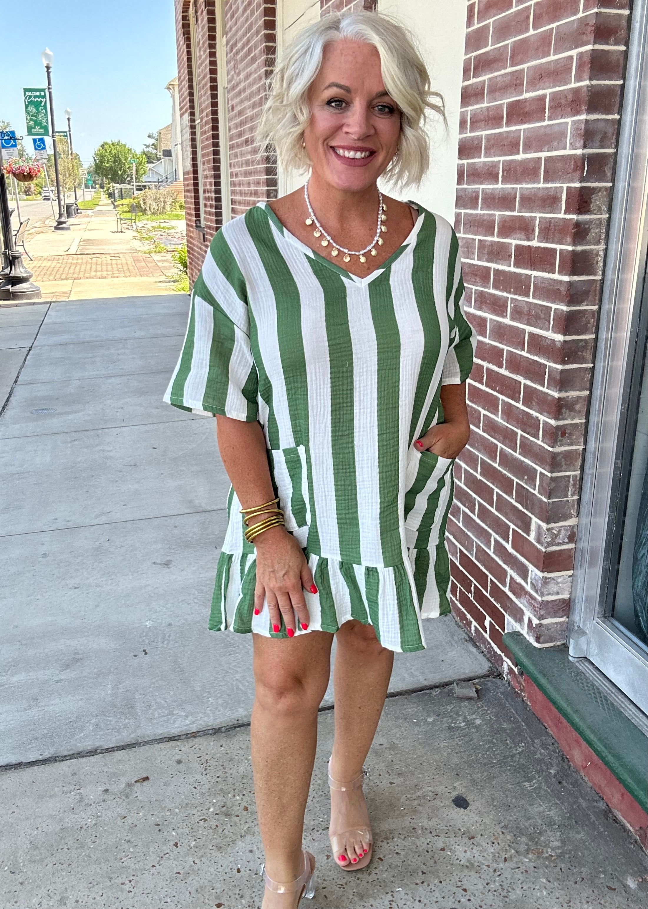 By the Sea Green Stripe Dress