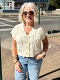 Cream Button-Front Crochet Sweater