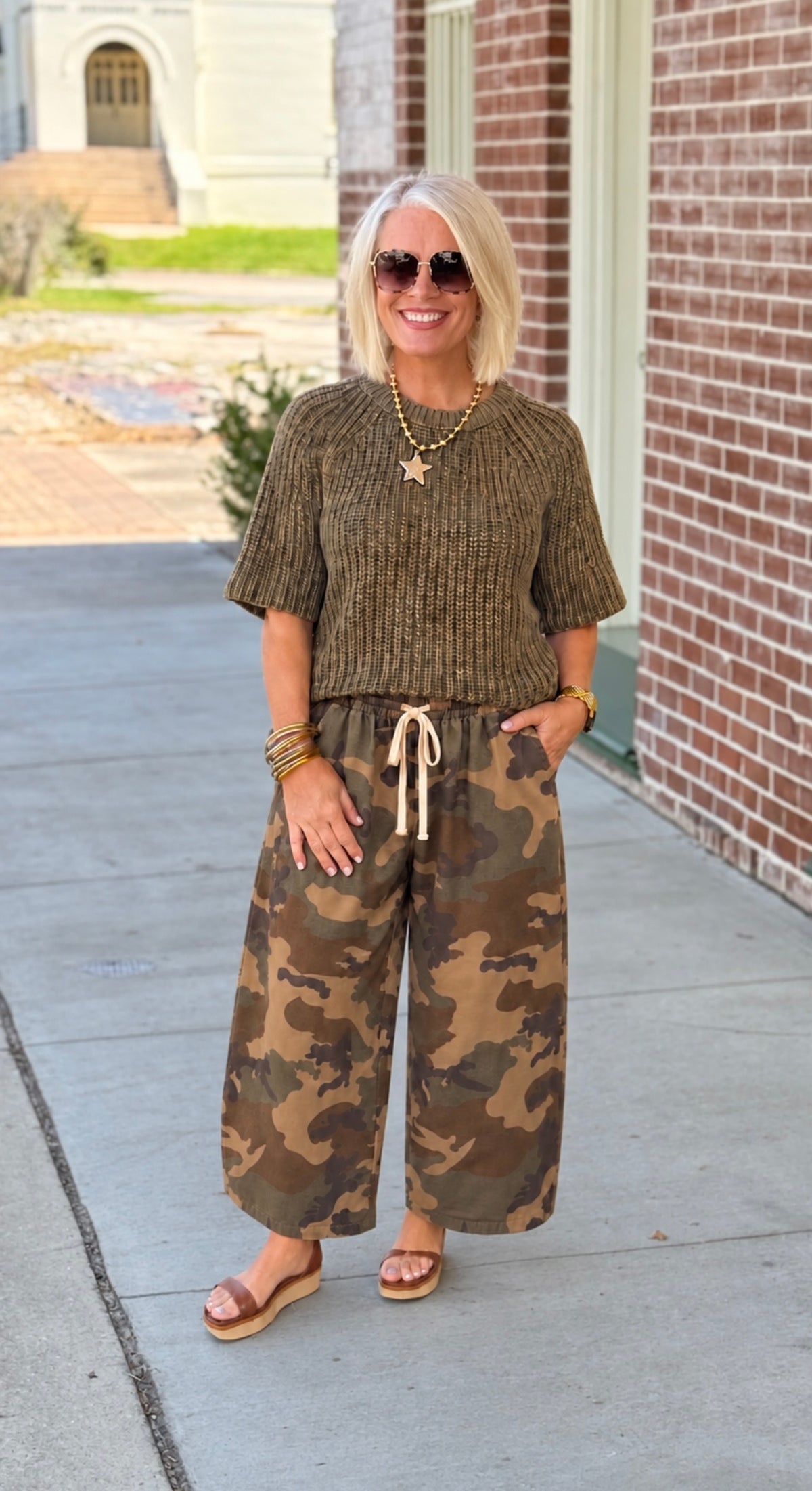 Flared Sleeves Washed Sweater Top IN VINTAGE OLIVE