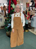 Camel Corduroy Mineral Washed Wide Leg Overall