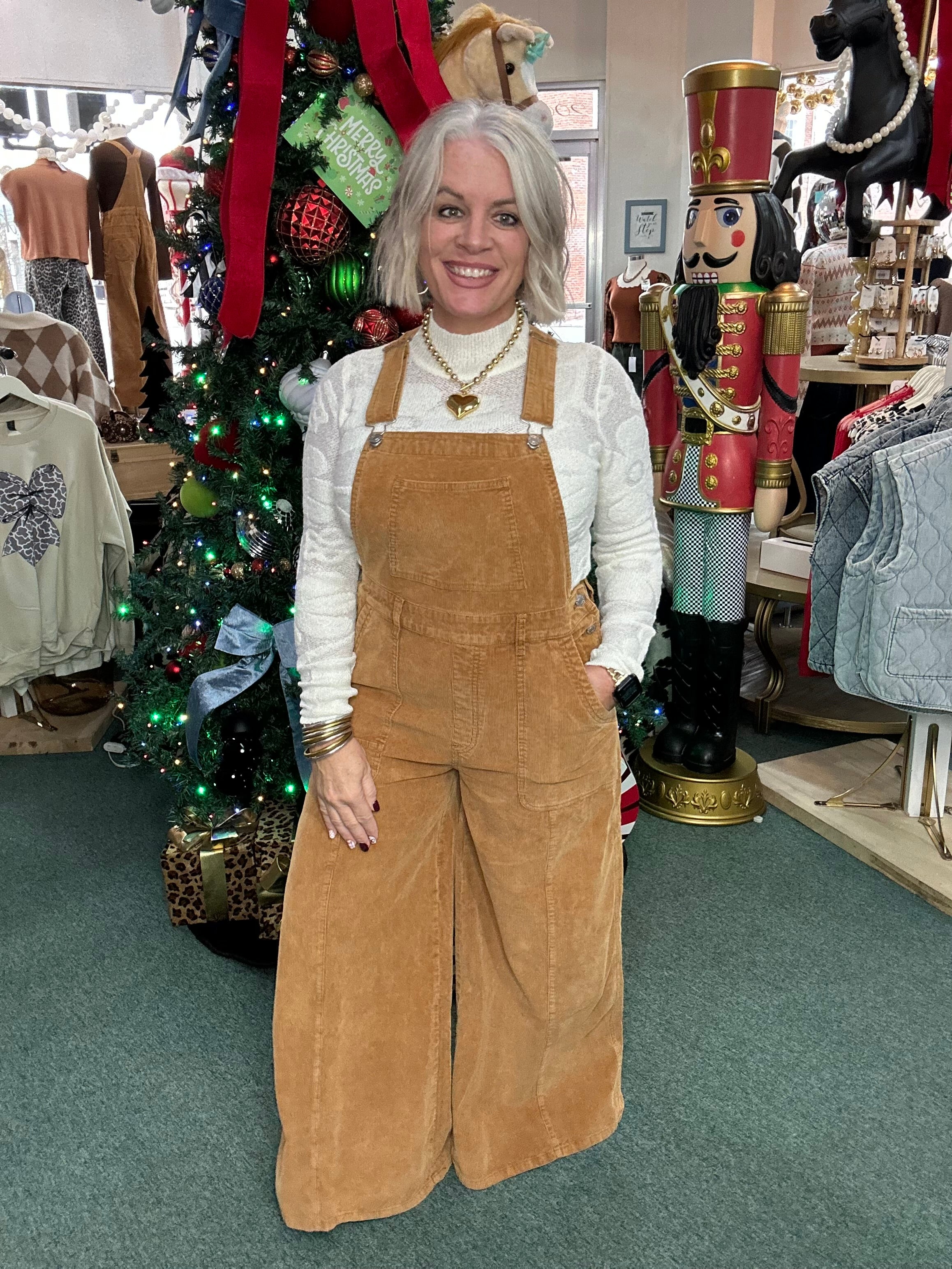 Camel Corduroy Mineral Washed Wide Leg Overall