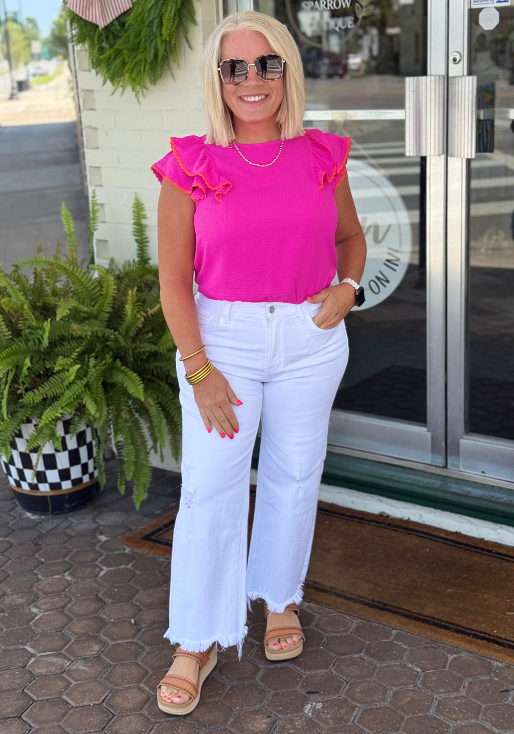 Pink and Orange Ruffle Sleeve Airflow Top