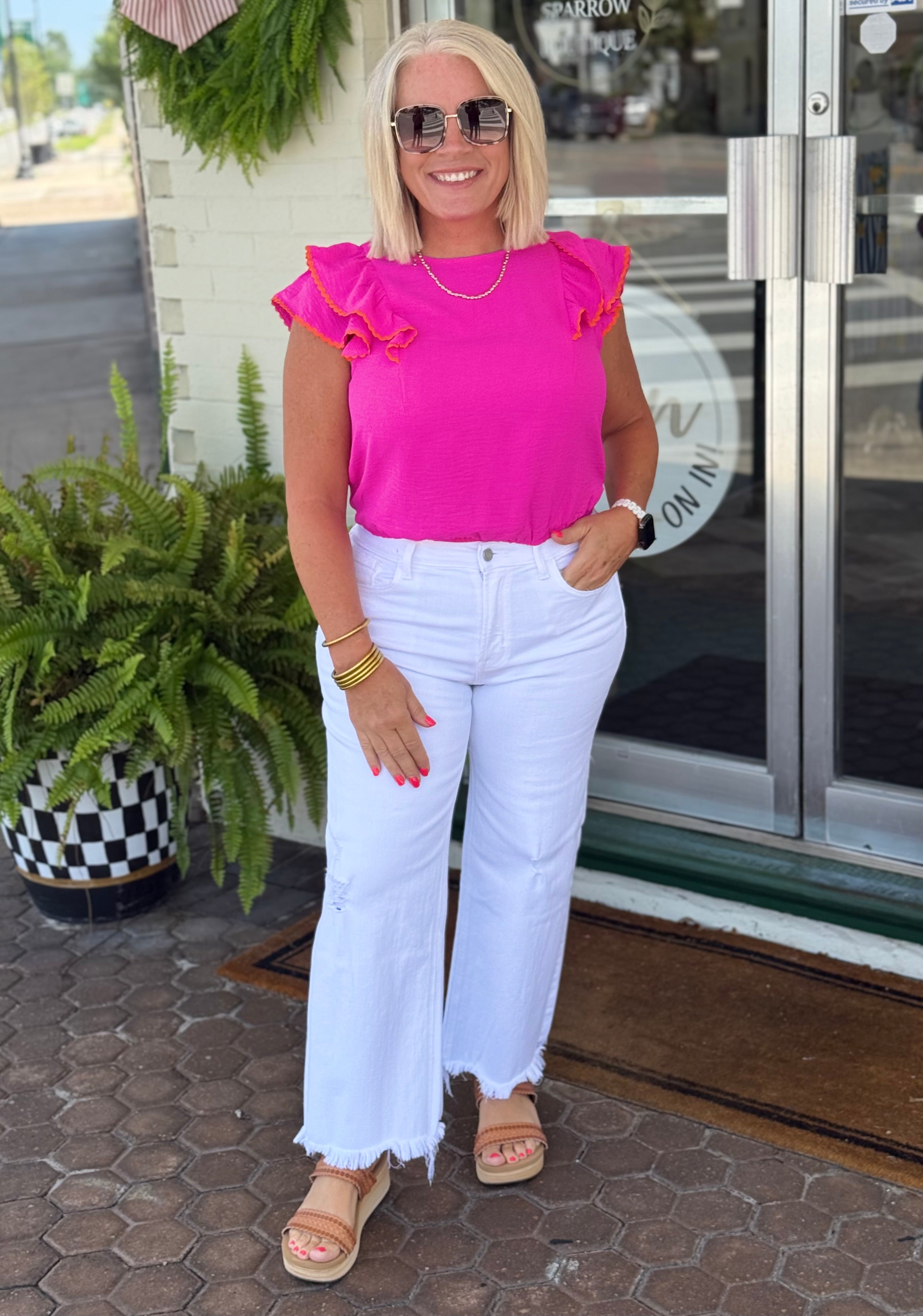 Pink and Orange Ruffle Sleeve Airflow Top