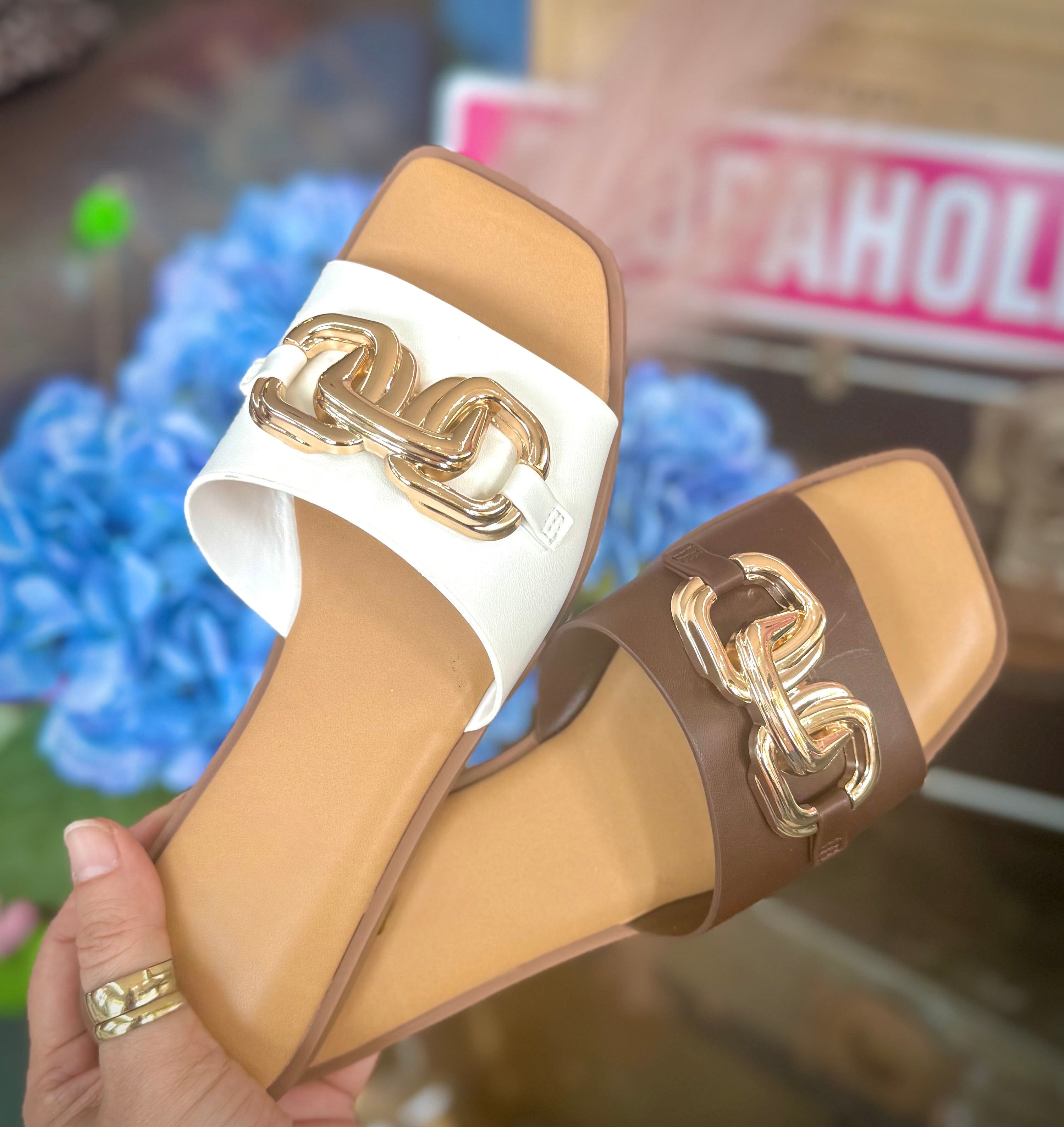 Linked Off White PU Sandal