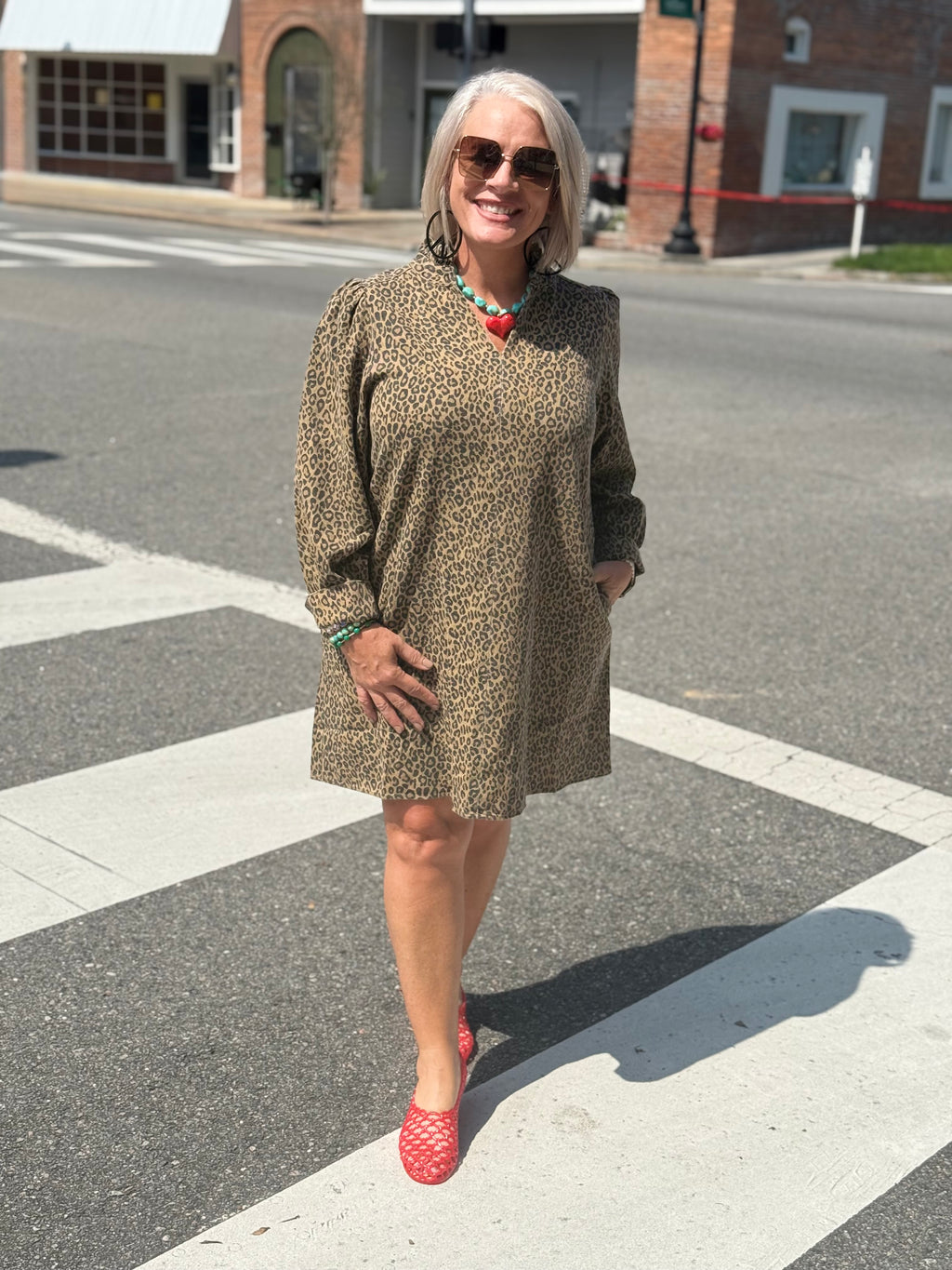 Ruffled Neckline Leopard Dress