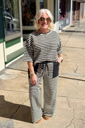 Striped Knit pants Set in Ivory and Black