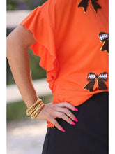 Load image into Gallery viewer, Sideline Sparkle Ruffle Top in orange
