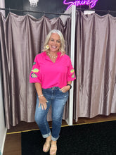 Load image into Gallery viewer, HOT PINK EMBROIDERY TOP
