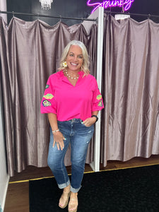 HOT PINK EMBROIDERY TOP