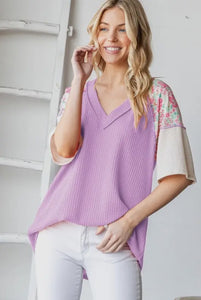 Lavender floral Color block top
