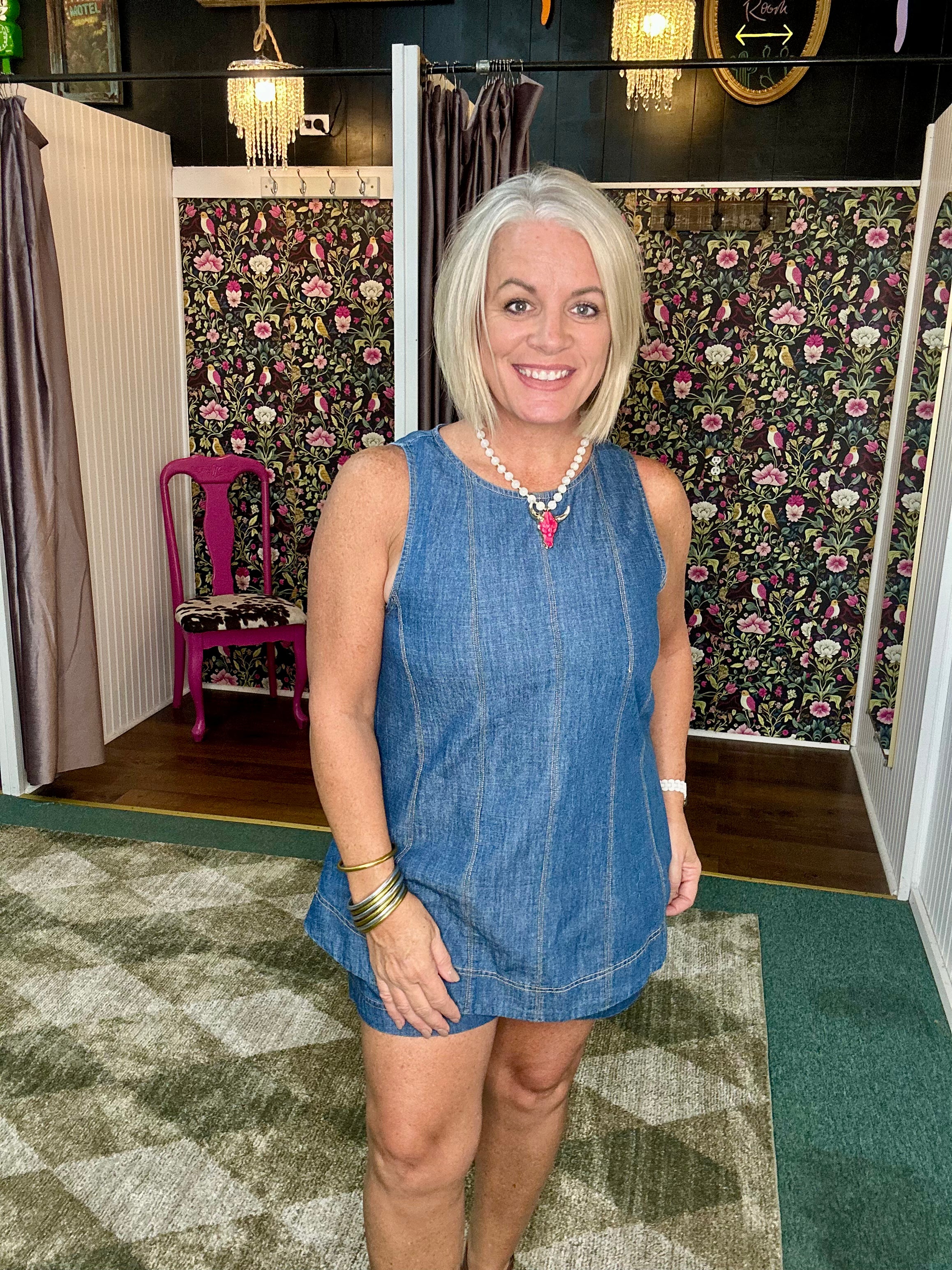 INDIGO Washed Denim Swing Top & Shorts Set