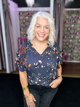 Load image into Gallery viewer, Floral Printed Top with Ruffled V Neck Detail
