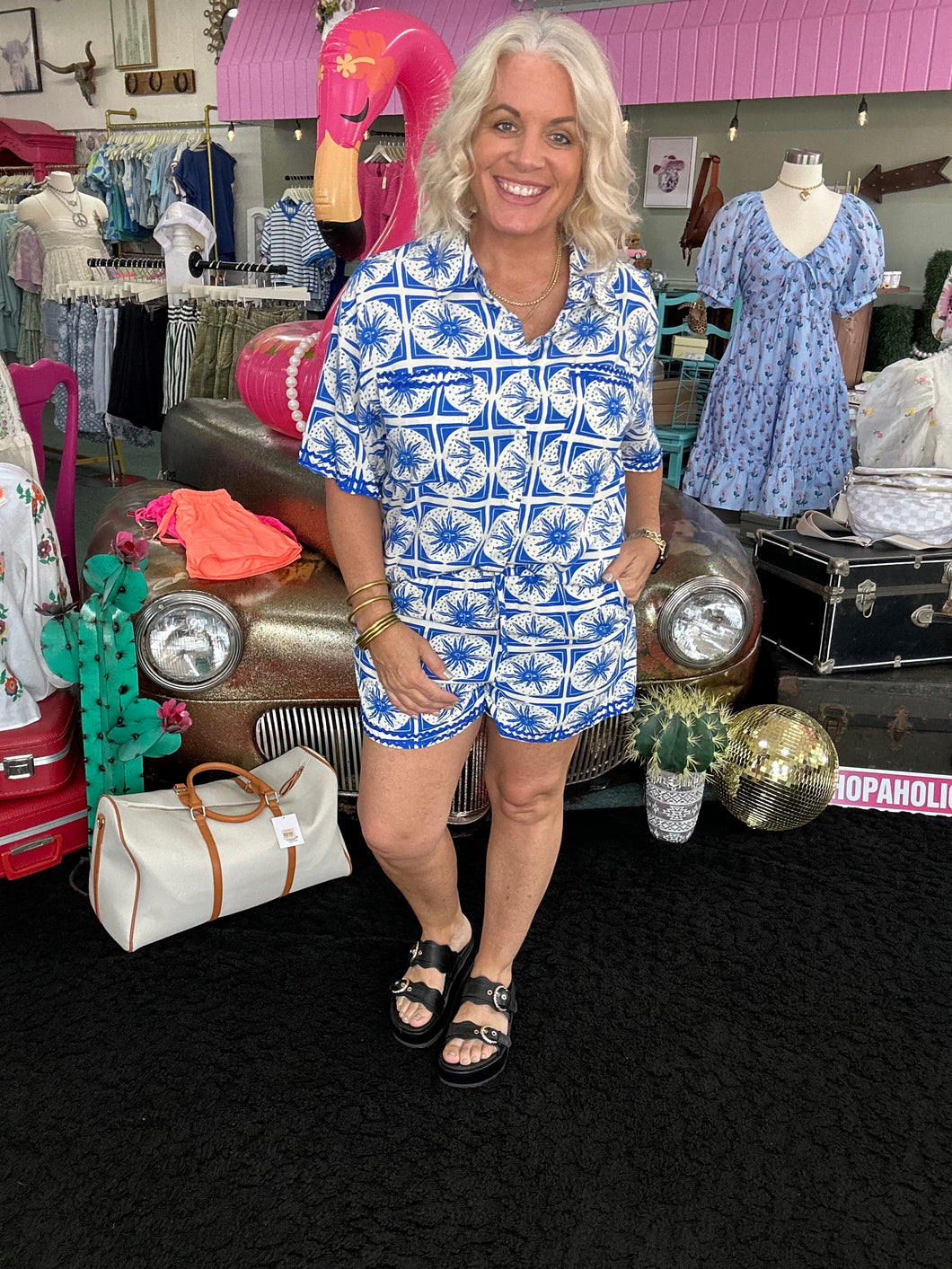 Tropical Printed Shirt Top & Shorts Set