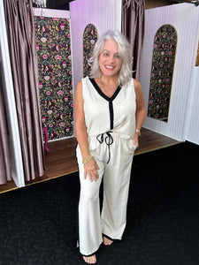 Linen Blend Color Block Sleeveless Top & Pants Set