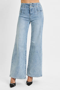 Risen High Rise Wide Front & Back Dart Waist Jeans
