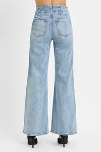 Risen High Rise Wide Front & Back Dart Waist Jeans