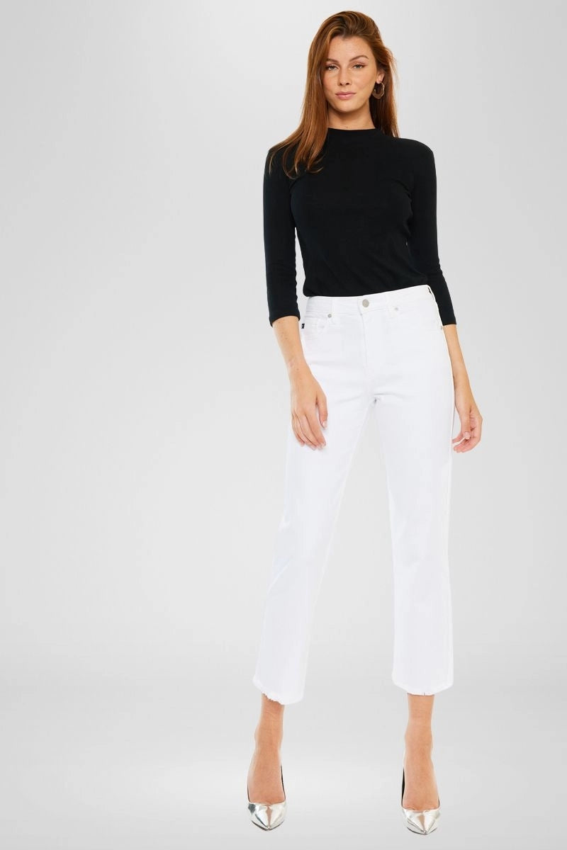 Kancan High Rise Cropped Straight Jeans in White