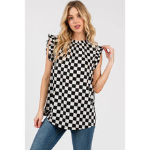 Load image into Gallery viewer, Checkerboard Printed Ruffled Sleeves top
