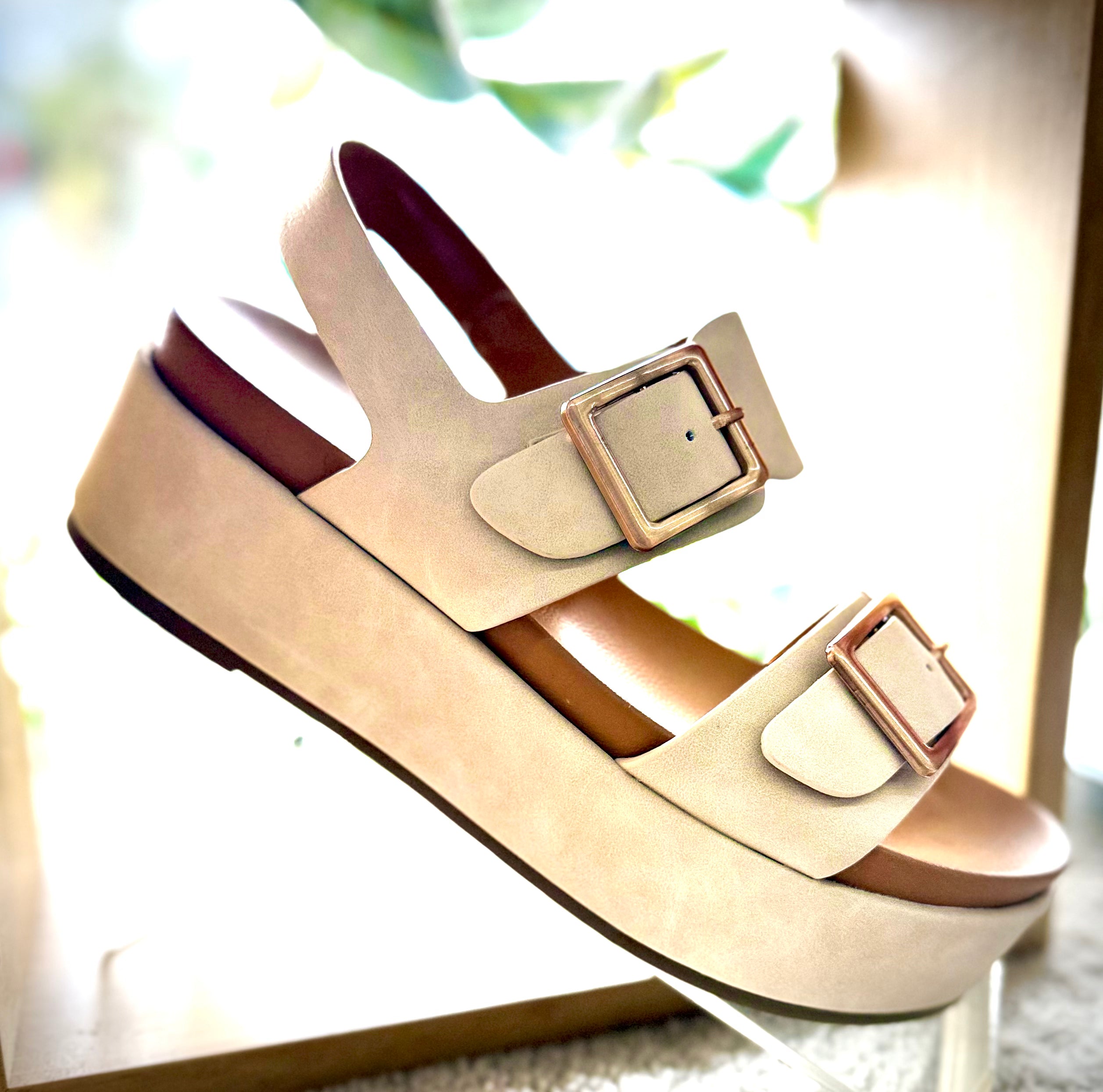 Beige Soda Double Strap Platform Sandal