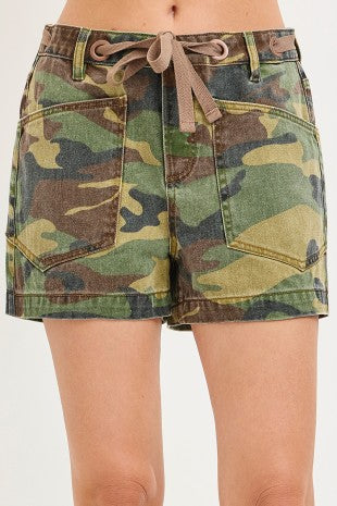 Risen  Camo Print Patch Pocket Shorts