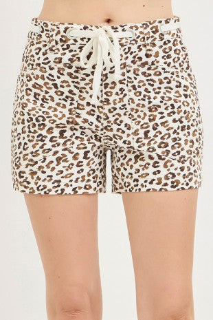 Risen Leopard Print Patch Pocket Shorts