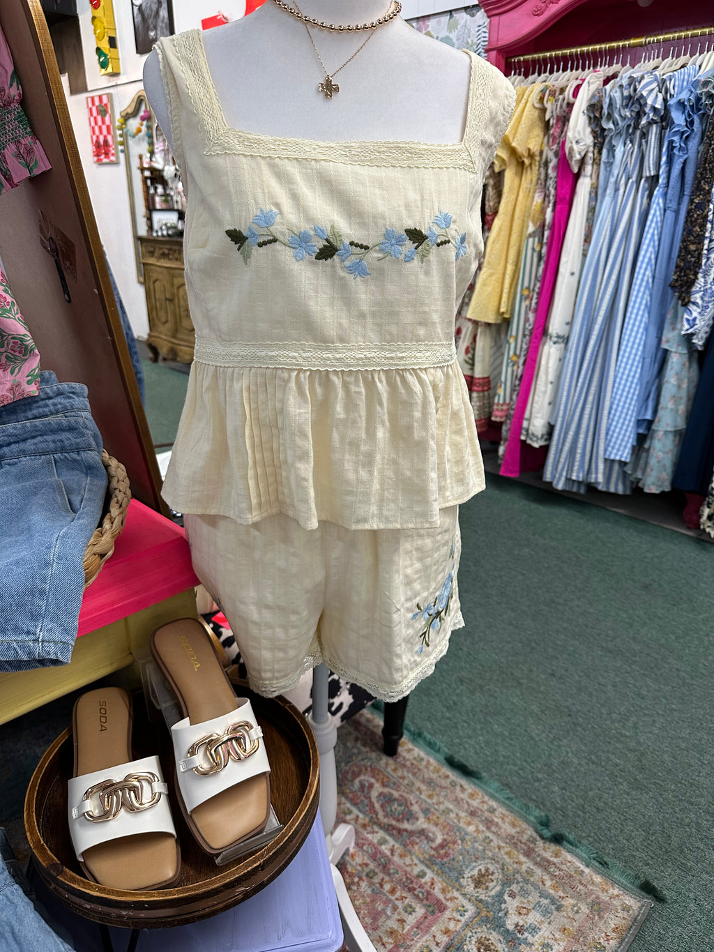 Buttercream Embroidered Tank + Shorts Set
