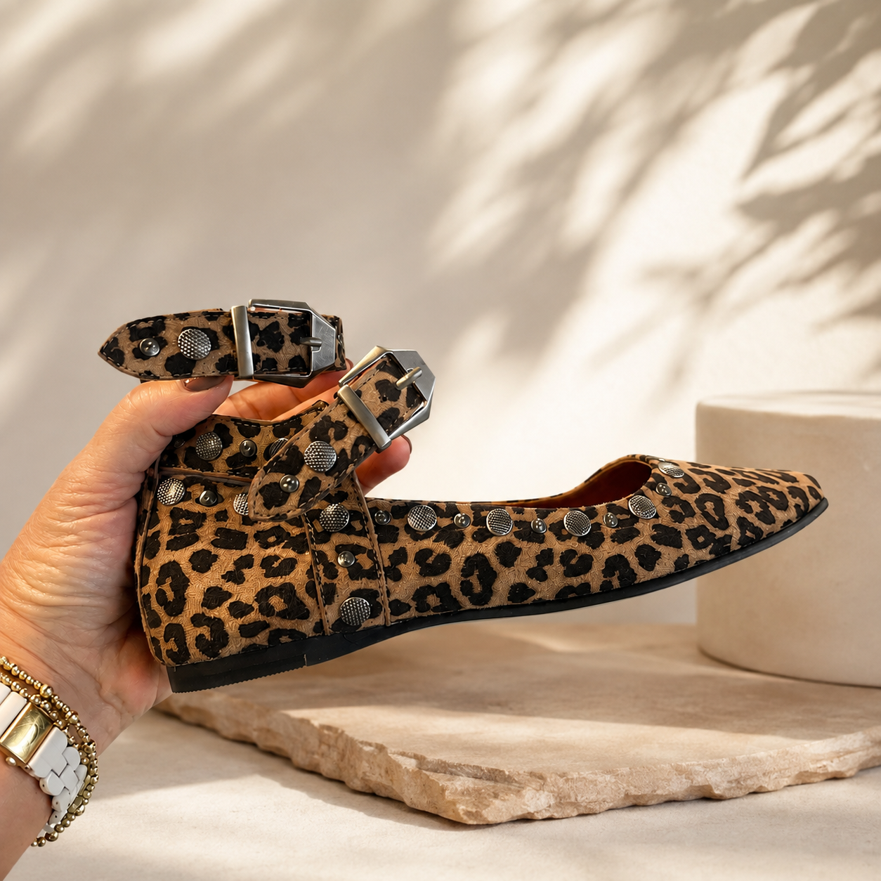 Rock and Roam Leopard Buckle Flats