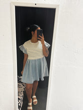 Load image into Gallery viewer, Clearance Stripe Flutter Sleeve Twofer Denim Mini Dress
