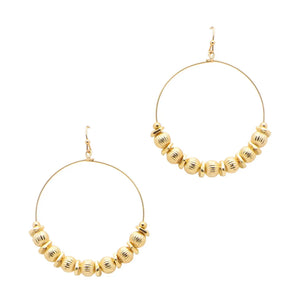 Gold Hoop with Textured Gold Beaded Accents 2" Earring