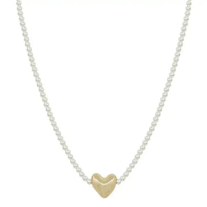 Pearl 4mm Beaded Chain with Puffy Heart 16"-18" Necklace