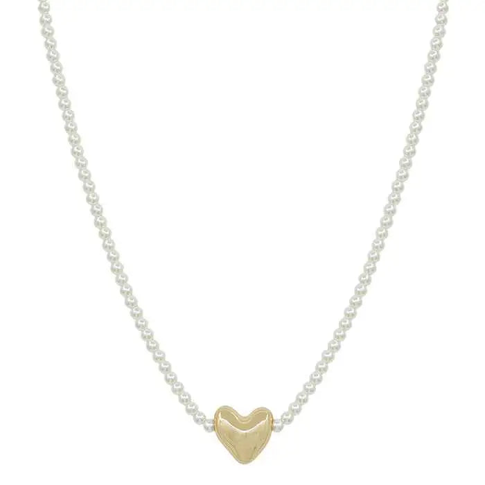 Pearl 4mm Beaded Chain with Puffy Heart 16