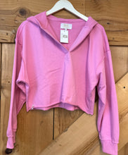 Load image into Gallery viewer, BRIGHT PINK CROPPED TERRY CLOTH HOODIE
