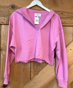 BRIGHT PINK CROPPED TERRY CLOTH HOODIE