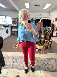 clearance RED FAUX LEATHER PANTS
