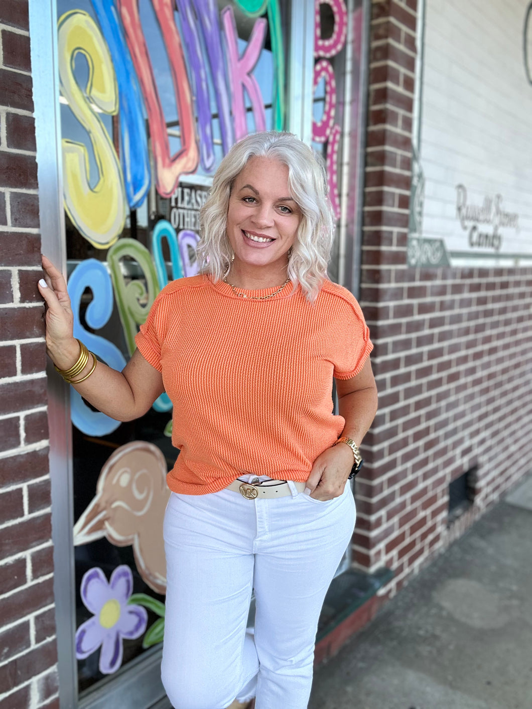 Ribbed knit top in tangerine