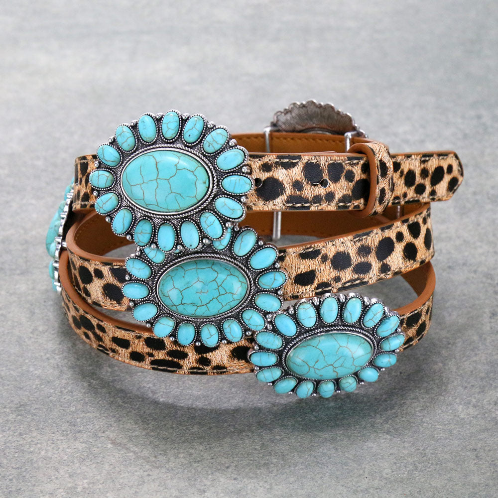 Western Concho with Stone PU Leather Belt L/XL