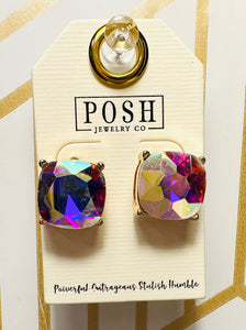 Large Square Rhinestone Post Earring