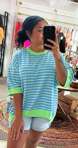 Sky Blue Colorblock Striped Tunic