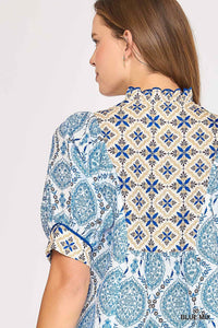 BLUE MXED PRINT TOP