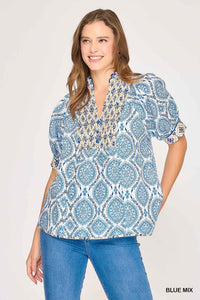 BLUE MXED PRINT TOP