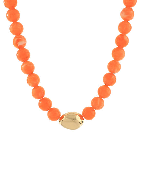 Orange Marble Stone Ball & Accent Organic Necklace